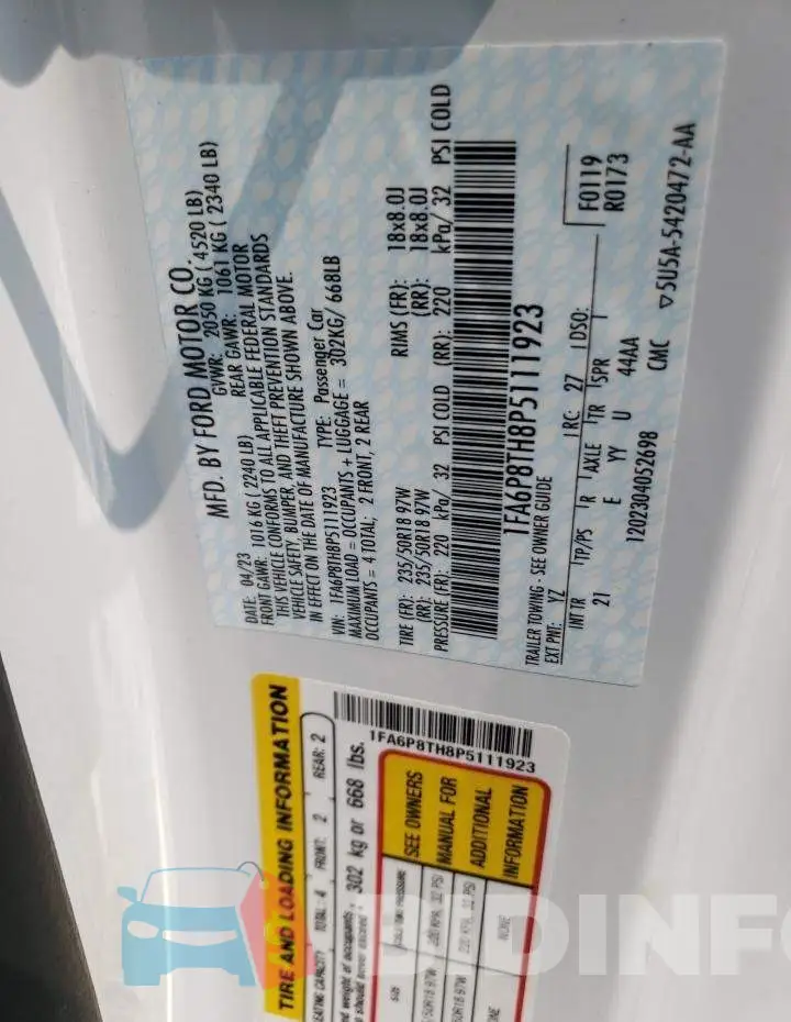 1FA6P8TH8P5111923 Photo# 12