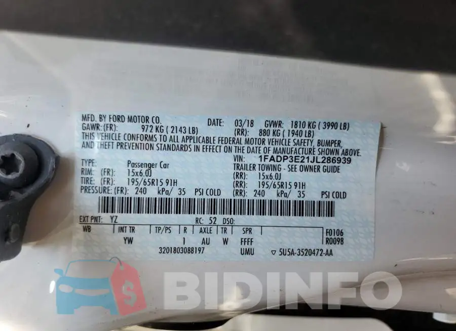 1FADP3E21JL286939 Photo# 12