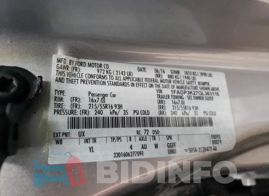 1FADP3K27GL363116 Photo# 13