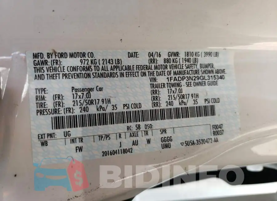 1FADP3N29GL315340 Photo# 12
