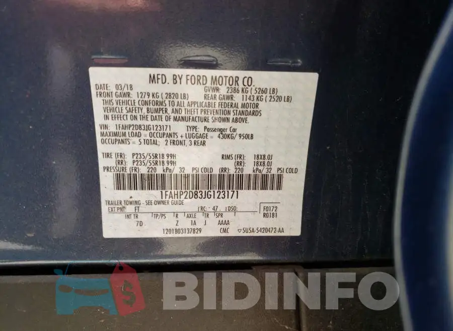 1FAHP2D83JG123171 Photo# 10