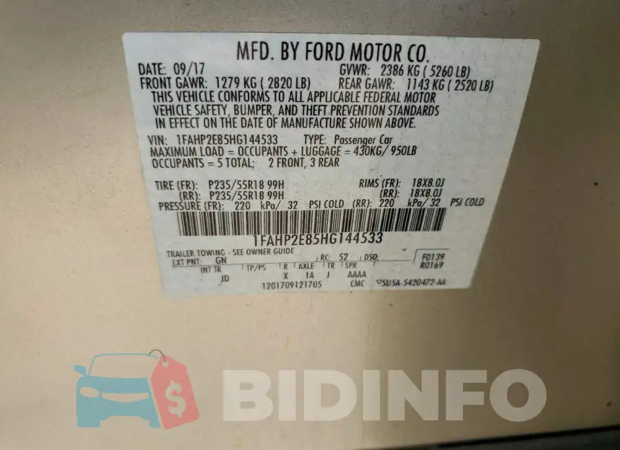 1FAHP2E85HG144533 Photo# 13