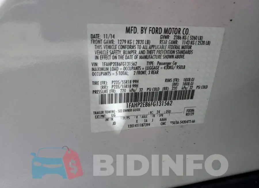 1FAHP2E86FG131562 Photo# 12