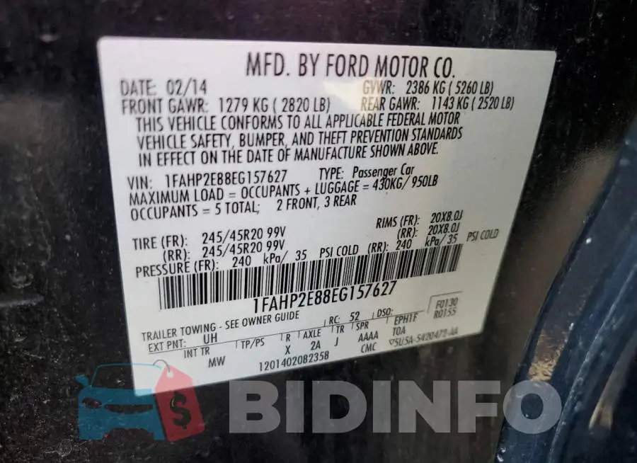 1FAHP2E88EG157627 Photo# 12