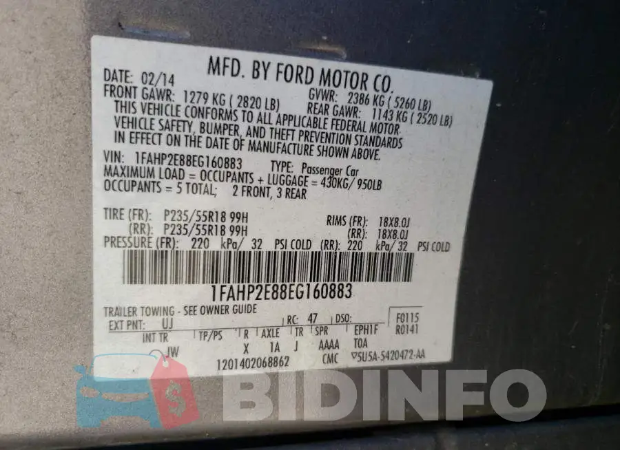 1FAHP2E88EG160883 Photo# 12