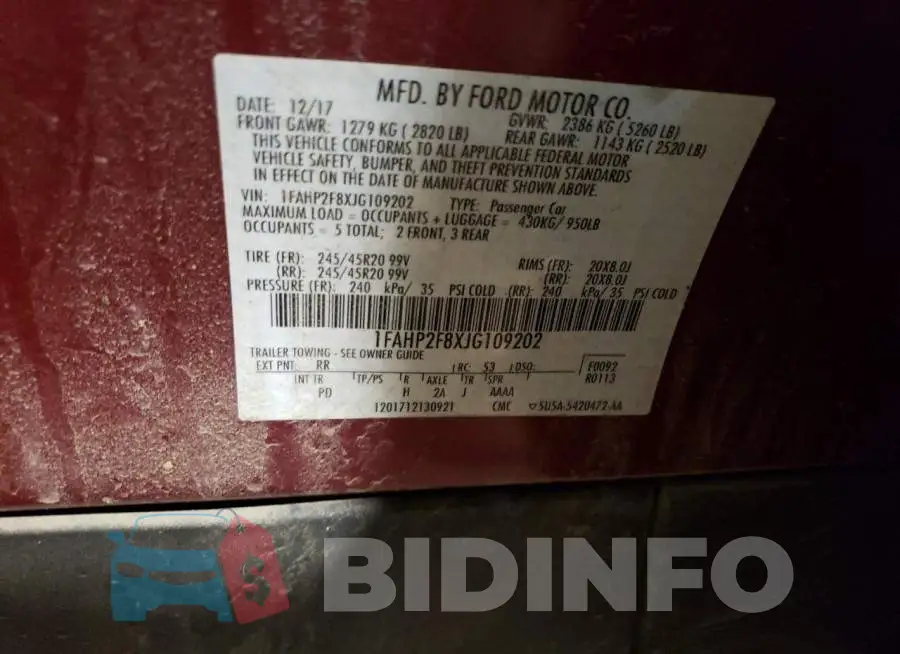 1FAHP2F8XJG109202 Photo# 12