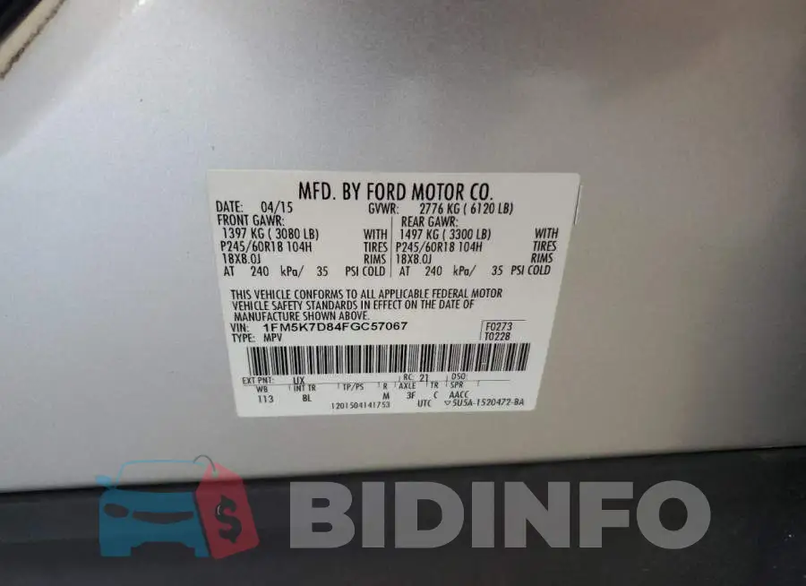 1FM5K7D84FGC57067 Photo# 14