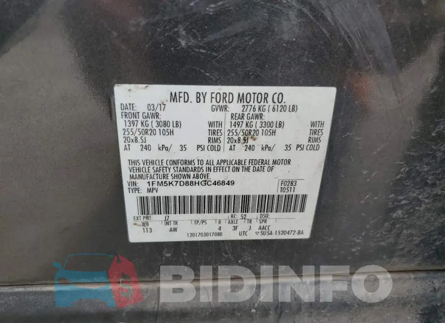 1FM5K7D88HGC46849 Photo# 13