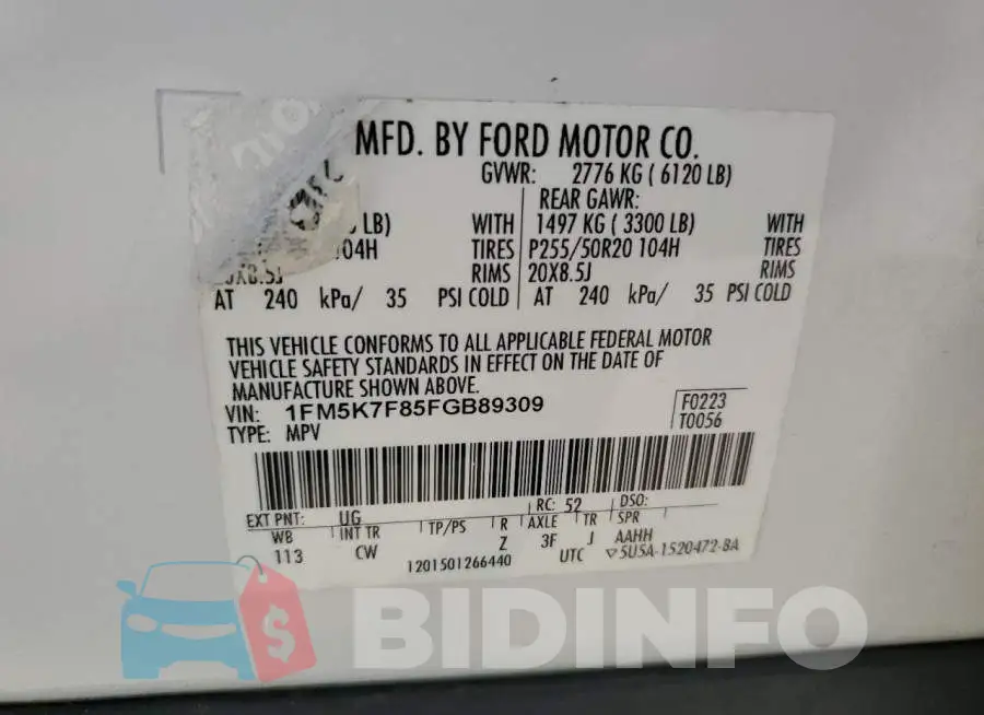 1FM5K7F85FGB89309 Photo# 12