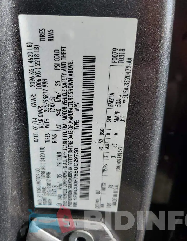 1FMCU0F75EUC29758 Photo# 13