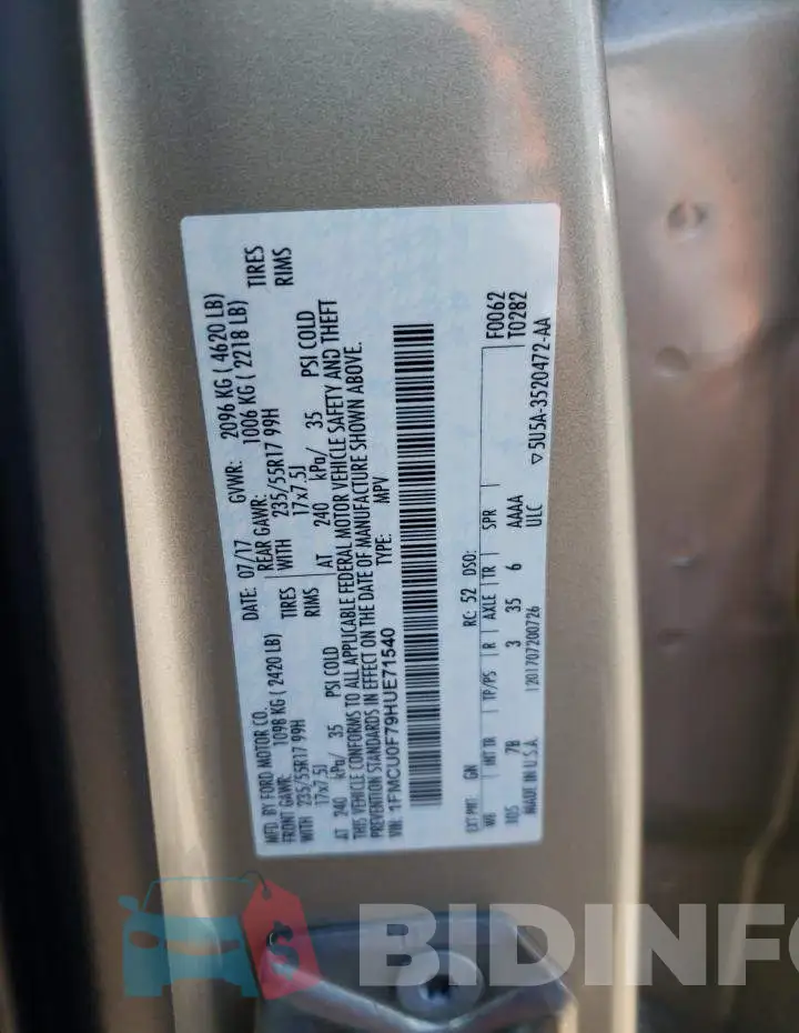 1FMCU0F79HUE71540 Photo# 13