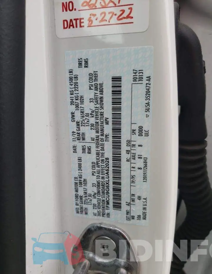 1FMCU9G6XLUA62028 Photo# 12