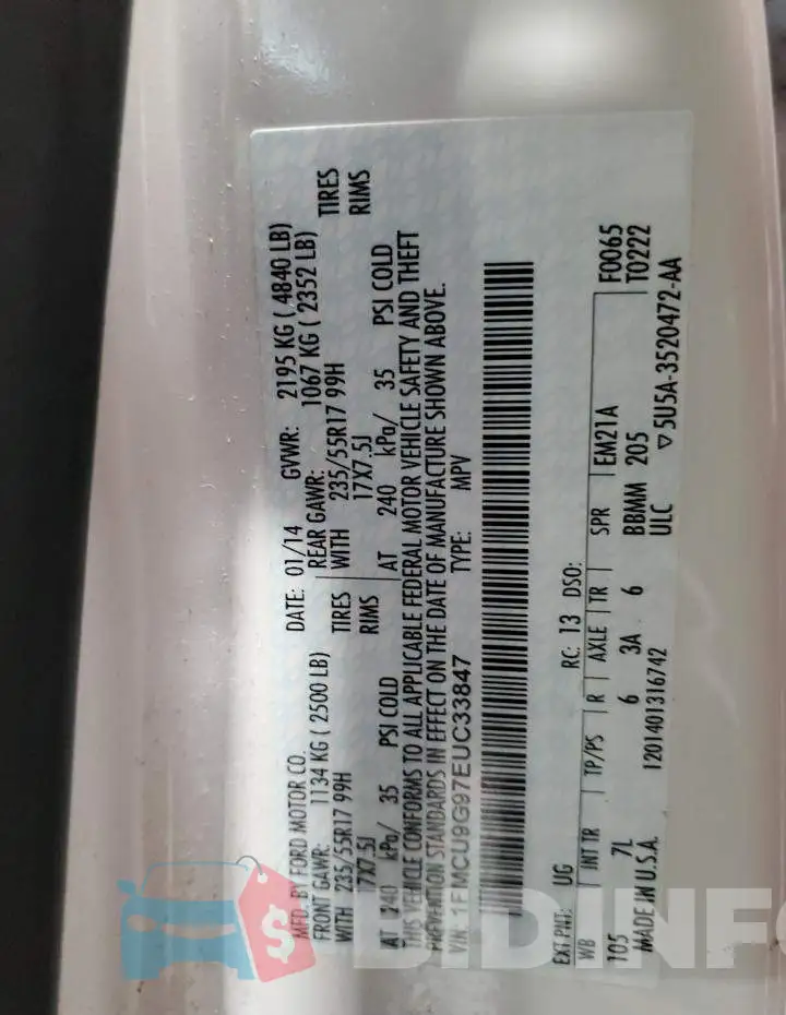 1FMCU9G97EUC33847 Photo# 12