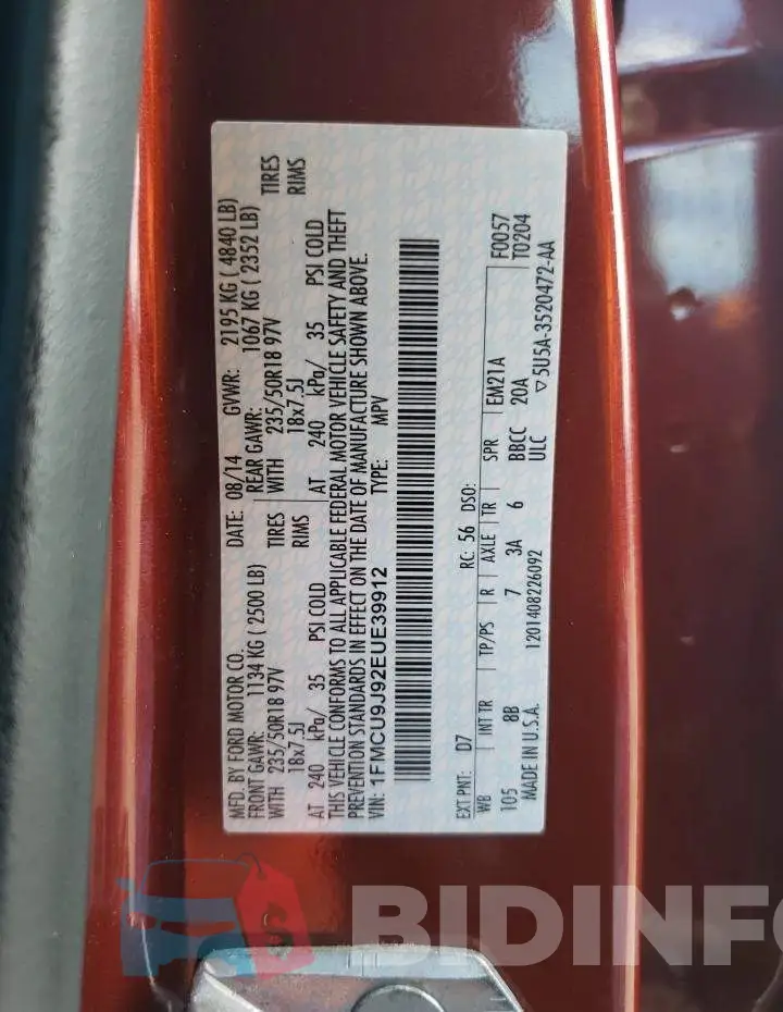 1FMCU9J92EUE39912 Photo# 13