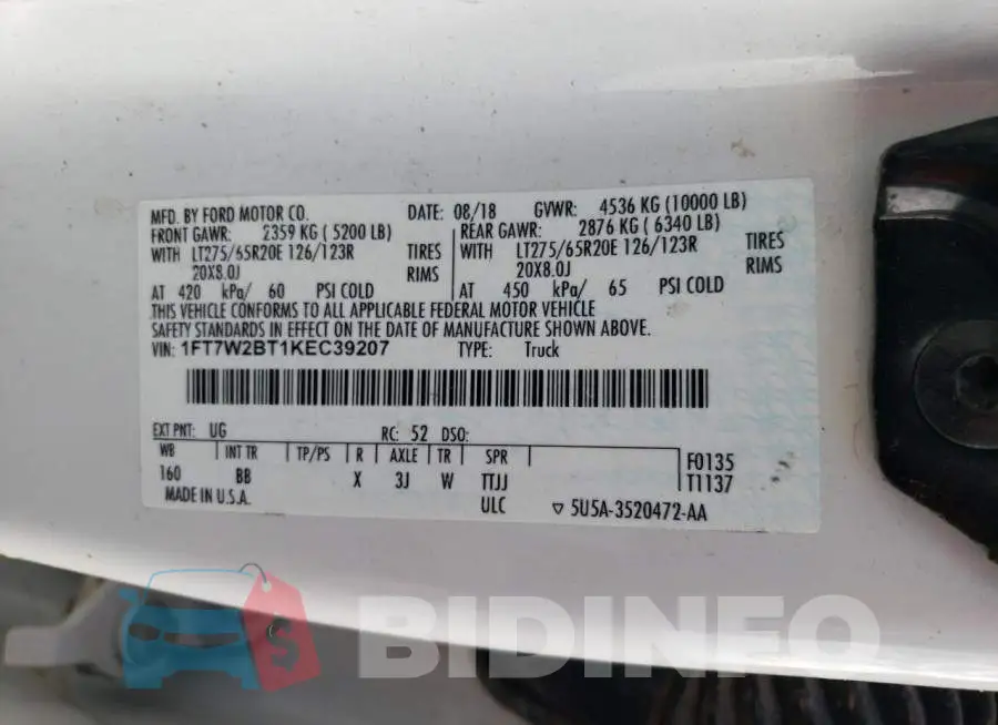 1FT7W2BT1KEC39207 Photo# 12