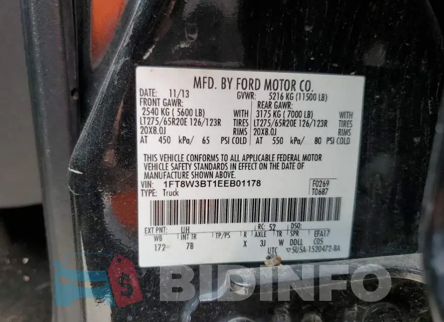 1FT8W3BT1EEB01178 Photo# 13