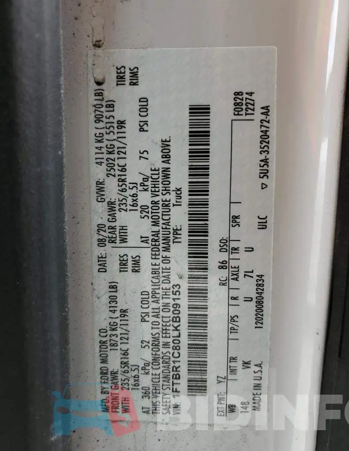 1FTBR1C80LKB09153 Photo# 12