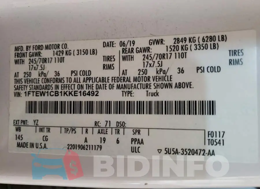 1FTEW1CB1KKE16492 Photo# 12