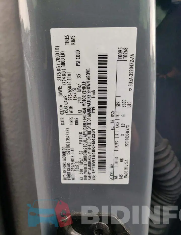 1FTEW1E48KFB42361 Photo# 12