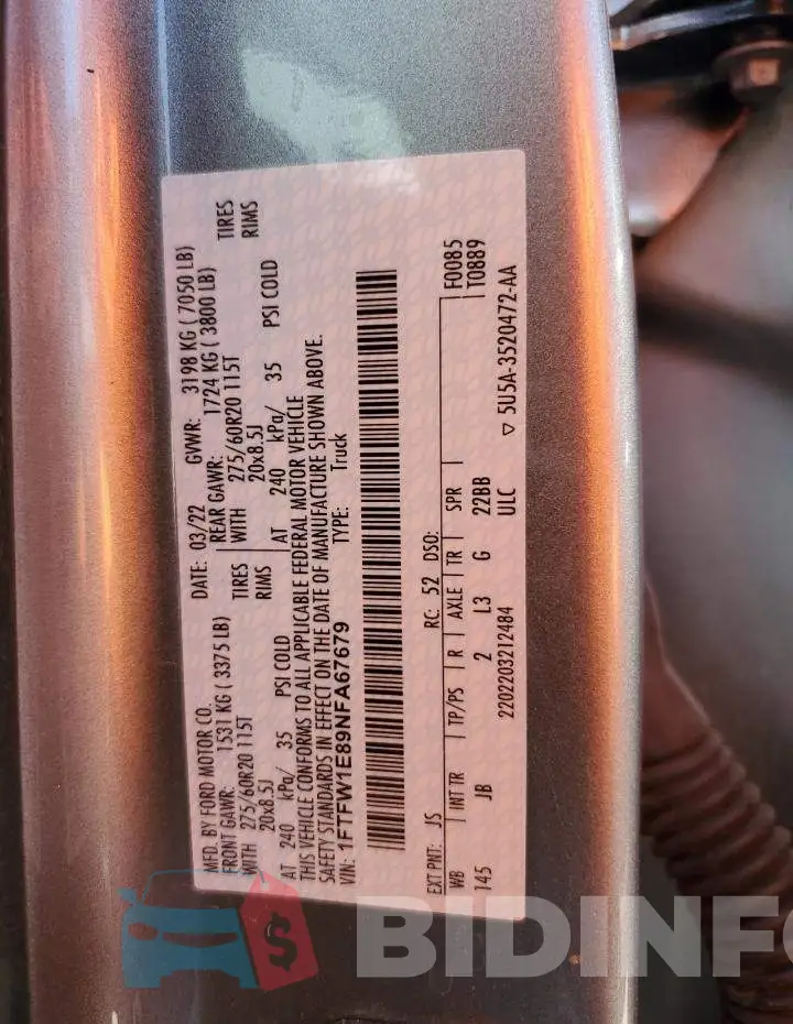 1FTFW1E89NFA67679 Photo# 12