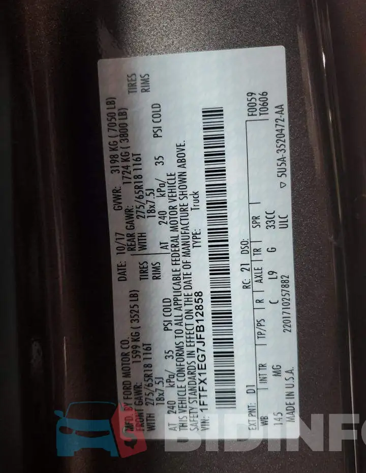 1FTFX1EG7JFB12858 Photo# 12