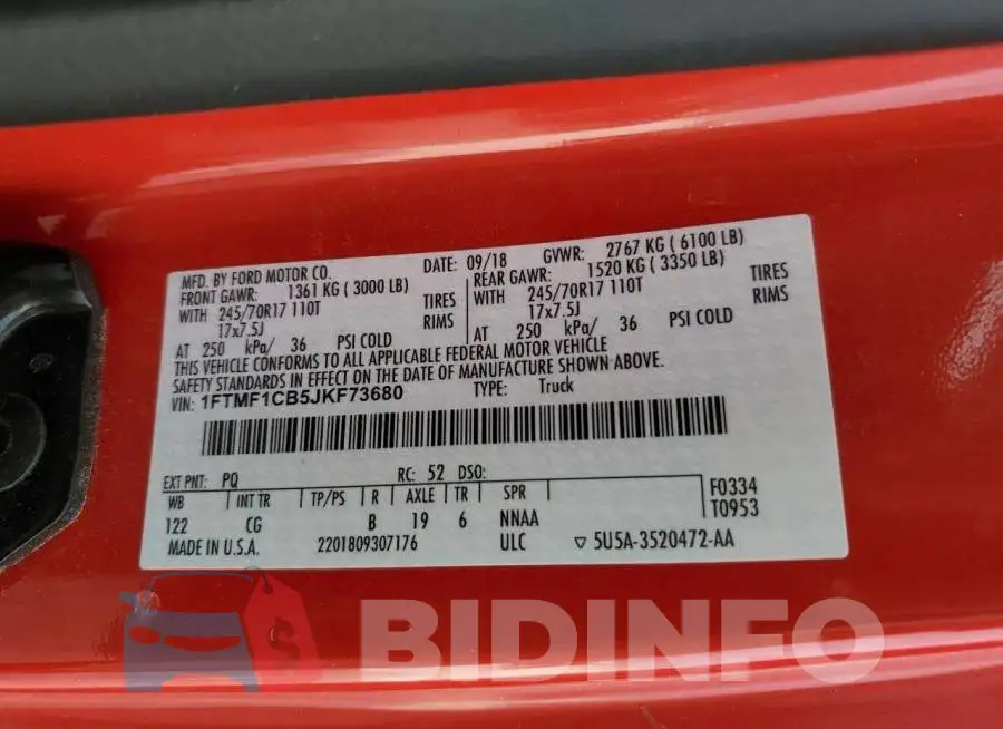 1FTMF1CB5JKF73680 Photo# 12