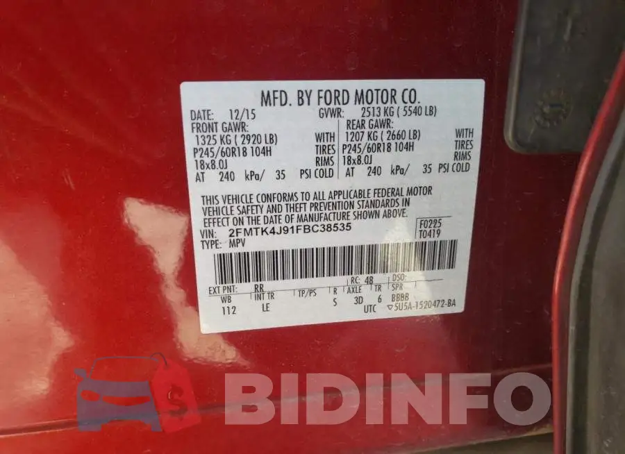 2FMTK4J91FBC38535 Photo# 13