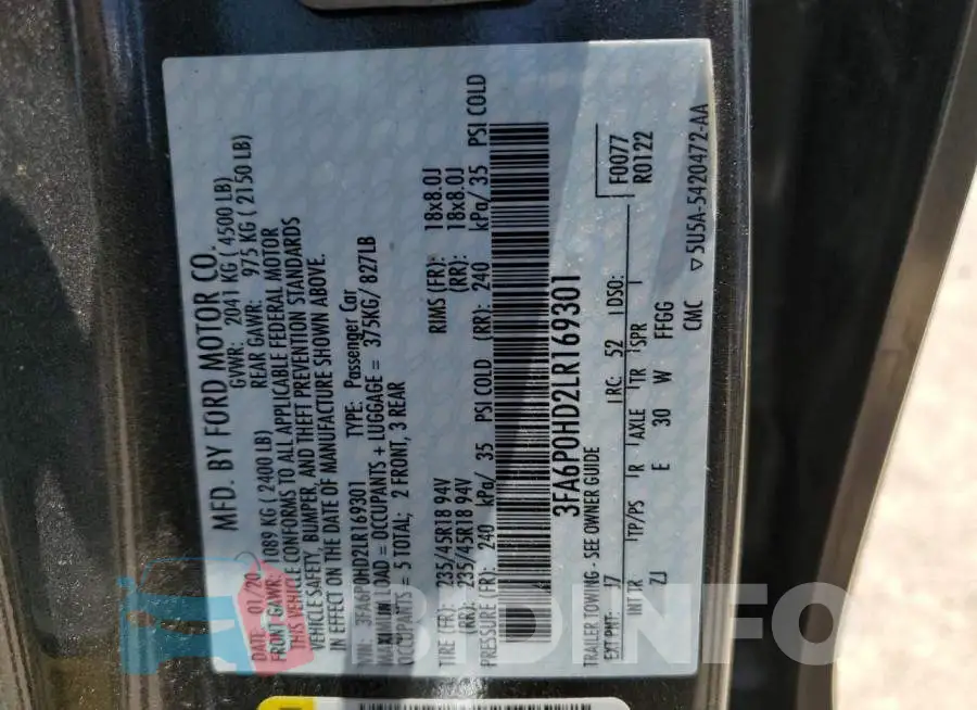 3FA6P0HD2LR169301 Photo# 12