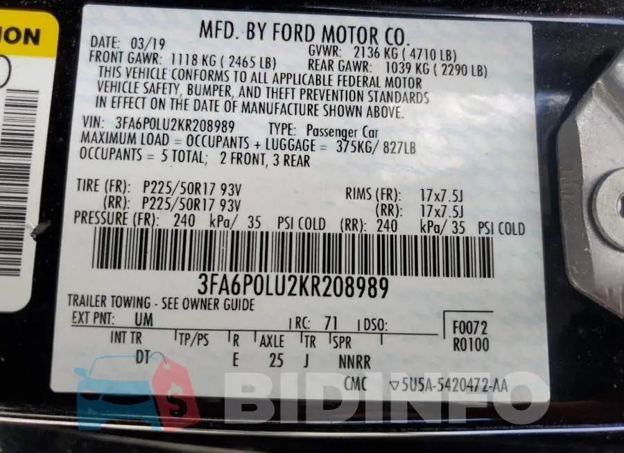 3FA6P0LU2KR208989 Photo# 12