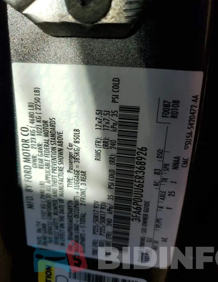 3FA6P0UU6ER368926 Photo# 12