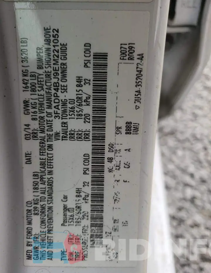 3FADP4BJ9EM221052 Photo# 12