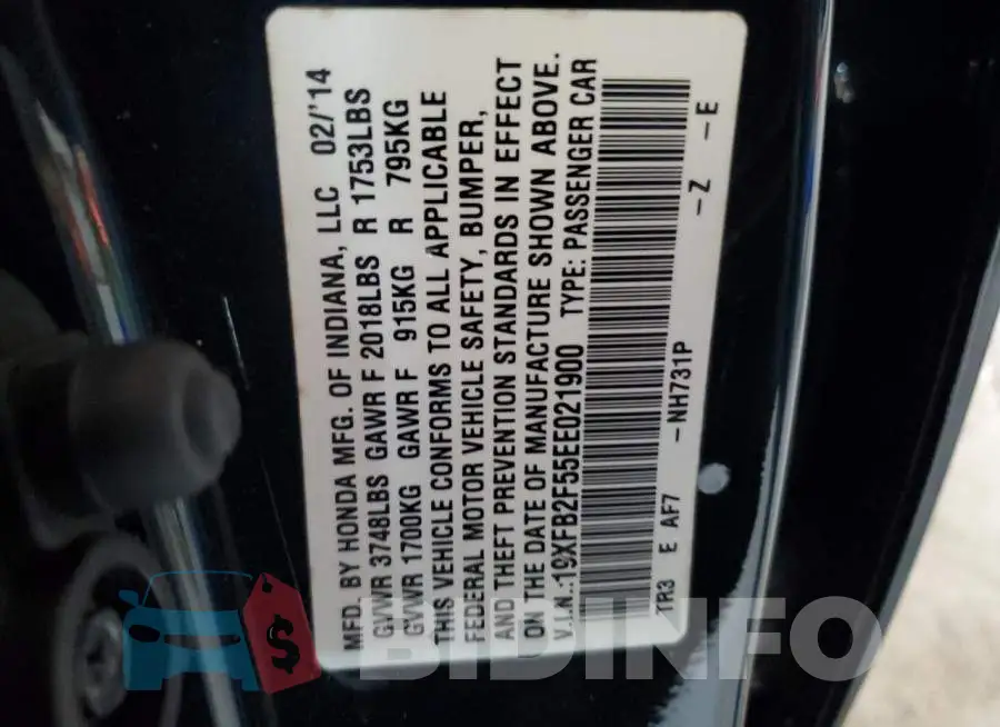 19XFB2F55EE021900 Photo# 12