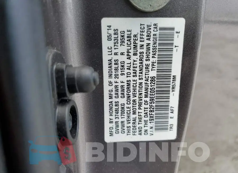 19XFB2F59EE051286 Photo# 13
