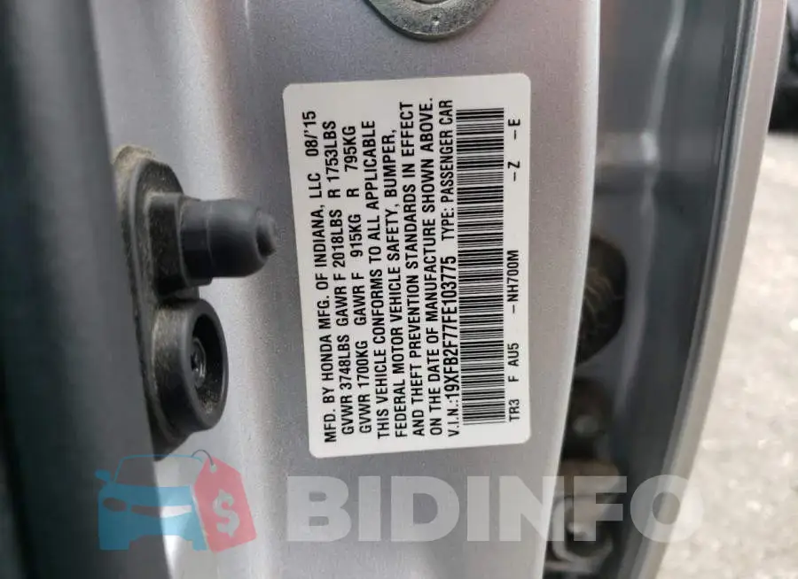19XFB2F77FE103775 Photo# 13