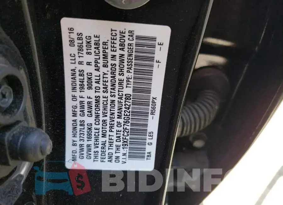 19XFC2F76GE242780 Photo# 12