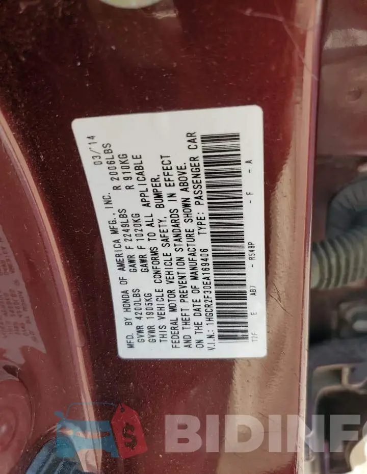 1HGCR2F30EA169406 Photo# 12