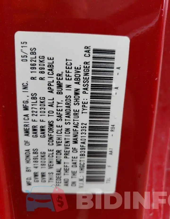 1HGCT1B39FA013352 Photo# 12