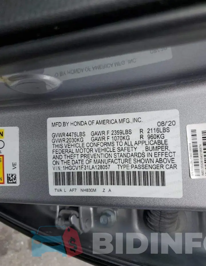 1HGCV1F31LA128057 Photo# 12