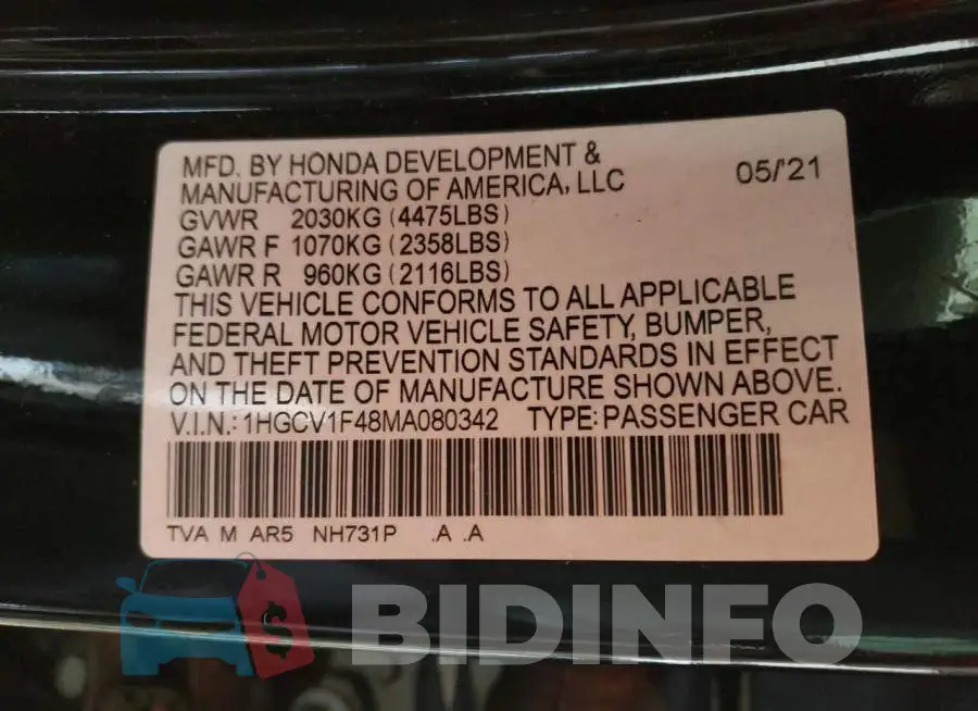 1HGCV1F48MA080342 Photo# 13