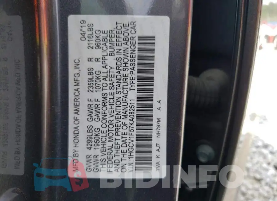 1HGCV1F57KA082511 Photo# 12