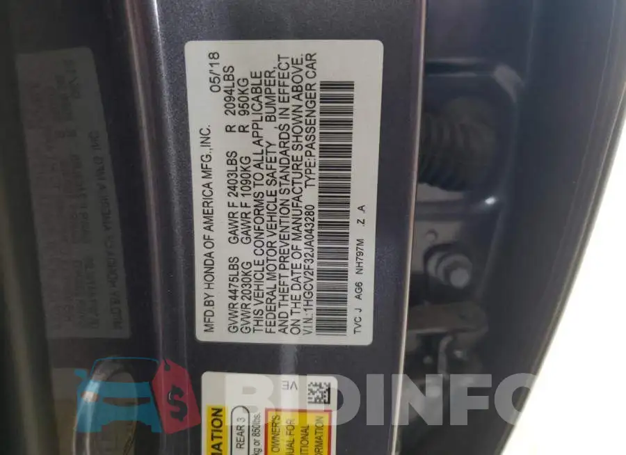 1HGCV2F32JA043280 Photo# 12