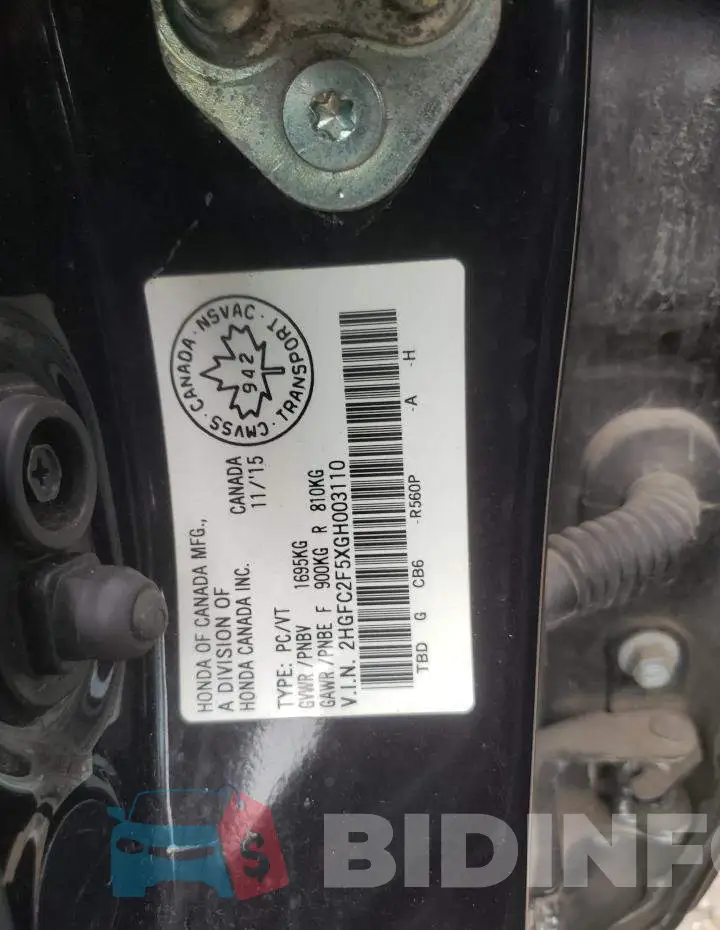 2HGFC2F5XGH003110 Photo# 12