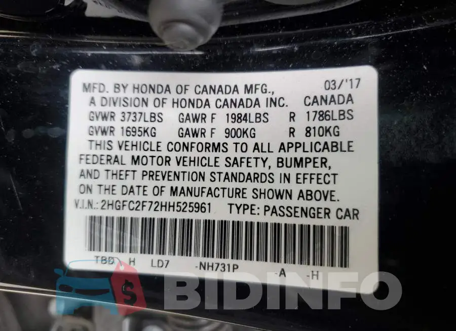 2HGFC2F72HH525961 Photo# 12
