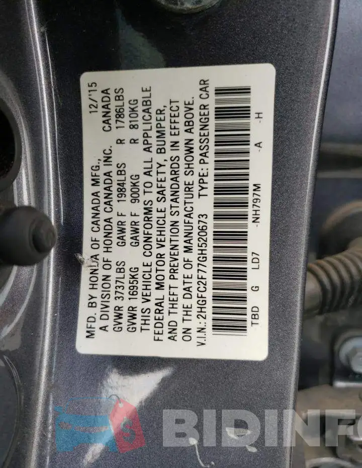 2HGFC2F77GH520673 Photo# 12