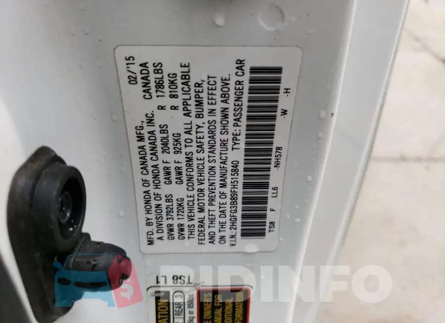 2HGFG3B89FH515840 Photo# 12