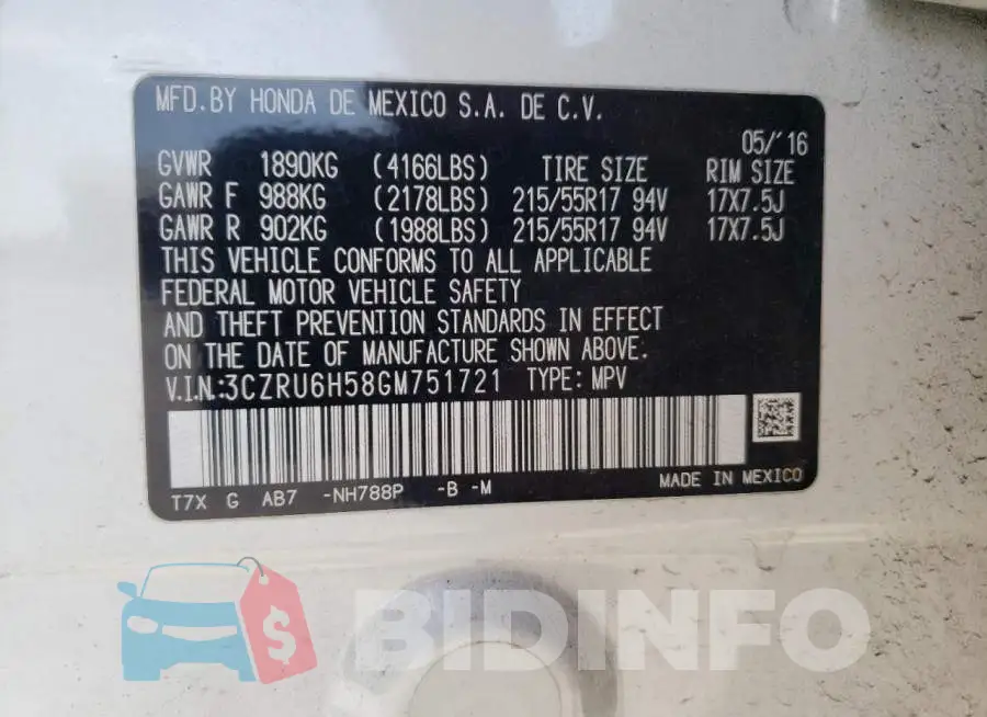 3CZRU6H58GM751721 Photo# 13