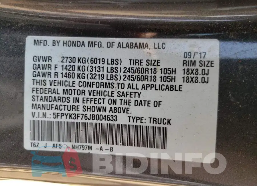5FPYK3F76JB004633 Photo# 12