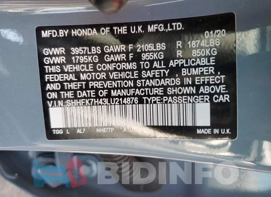 SHHFK7H43LU214876 Photo# 12