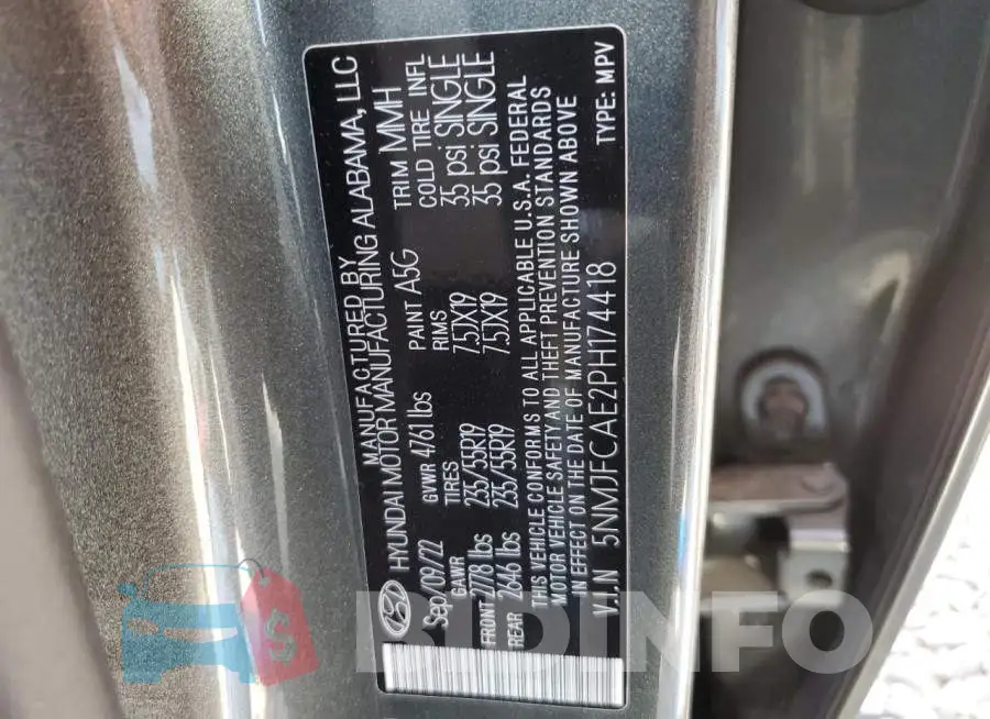 5NMJFCAE2PH174418 Photo# 13