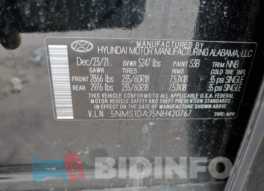 5NMS1DAJ5NH420767 Photo# 13